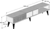 A 3D rendering of a TV stand with dimensions indicated. Anteprima dell’immagine prodotto