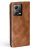 A brown leather flip case for a smartphone is shown from the side. Produktbild-Vorschau