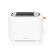 A white two-slice toaster with a wood-grain accent on a white background. Anteprima dell’immagine prodotto