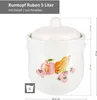 A white ceramic rum pot with a lid, decorated with painted fruits and berries. Dimensions and capacity are indicated. Podgląd zdjęcia produktu