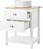 A white bathroom vanity with a ceramic sink and two drawers, shown against a white background. Produktbild-Vorschau