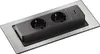 A close-up, studio shot of a retractable power outlet with two European-style sockets and a USB port, mounted on a brushed metal plate. Anteprima dell’immagine prodotto