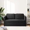 A black sofa bed is shown in a well-lit room with a plant on the left and a bookshelf on the right. Anteprima dell’immagine prodotto