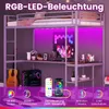 COSTWAY loft łóżko piętrowe 90x200cm z biurkiem, diodami Podgląd zdjęcia produktu 4