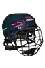 A dark blue CCM hockey helmet with a black cage and pink accents, shown from a side angle against a white background. Náhľad obrázku produktu