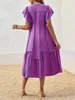 Langes Damenkleid, V-Ausschnitt, Rüschenärmel, farblich Produktbild-Vorschau 3