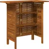A wooden bar table with shelves and slatted doors, shown against a white background. Náhľad obrázku produktu