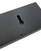 A close-up view of the back of a black shelf with a keyhole slot for hanging. Produktbild-Vorschau