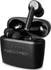 A pair of black wireless earbuds in their charging case, with one earbud partially removed. Produktbild-Vorschau