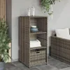 An outdoor storage cabinet made of poly rattan is shown on a patio next to a sofa and plants. Voir les images du produit