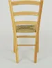 A back view of a wooden chair with a straw seat. Produktbild-Vorschau