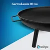 A close-up of a black garden fire pit with a blue gradient background. Produktbild-Vorschau