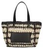 Sac tressé, noir et beige, avec des poignées en cuir Voir les images du produit 1