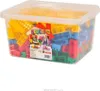 A clear plastic tub filled with colorful building blocks. Náhľad obrázku produktu