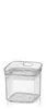 A clear, studio shot of a transparent square food storage container with a lid, presented on a white background. Voir les images du produit