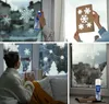 A collage of images showing how to use spray snow to decorate windows for Christmas. Produktbild-Vorschau