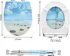 Diagrams showing the dimensions of a toilet seat with a beach scene printed on it. Produktbild-Vorschau