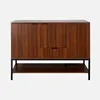 A wooden sideboard with black metal legs and a shelf underneath, presented against a plain white background. Produktbild-Vorschau