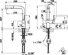 Technical drawing of a faucet with dimensions and connection details. Podgląd zdjęcia produktu