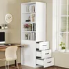 A white bookshelf with drawers is shown in a room with a desk and chair. Anteprima dell’immagine prodotto