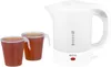 A white electric kettle with two cups of tea next to it. Produktbild-Vorschau