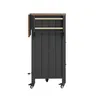 Side view of a black kitchen cart with a wooden top and two wooden dowels on the side. Podgląd zdjęcia produktu