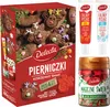 A product shot of a Delecta gingerbread cookie decorating kit, featuring the box of cookies and various decorating accessories. Podgląd zdjęcia produktu