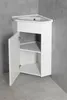A white corner vanity cabinet with an open door is shown in a bathroom corner. Anteprima dell’immagine prodotto