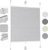 A light gray pleated blind with mounting hardware and color swatches shown on the right. Produktbild-Vorschau
