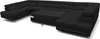 A large, black U-shaped sectional sofa with a pull-out bed feature is shown from a slightly elevated, diagonal angle against a white background. Podgląd zdjęcia produktu