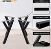 A product image showcasing a set of black metal table legs, with inset diagrams detailing specifications and features. Náhľad obrázku produktu