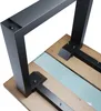 A close-up view of a table base with wooden planks and a blue glass insert. Produktbild-Vorschau