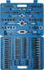 A blue plastic case containing a set of metal taps and dies. Produktbild-Vorschau