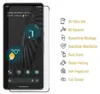A screen protector is shown on a smartphone, with feature callouts on the right. Produktbild-Vorschau