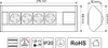 Technical drawing and feature icons for a power strip. Produktbild-Vorschau