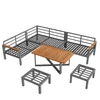 A set of outdoor furniture including a sectional sofa, a coffee table, and two ottomans, displayed on a white background. Voir les images du produit