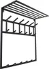 A black metal coat rack with a shelf and multiple hooks. Produktbild-Vorschau