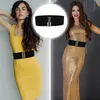 Cintura elastica da donna con fibbia in bambù, nera, 65 cm Anteprima dell’immagine prodotto 2
