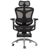 A black ergonomic office chair with a headrest and footrest is shown from the front against a white background. Náhled obrázku produktu