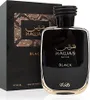 A black perfume bottle and its packaging are displayed against a black background. Anteprima dell’immagine prodotto