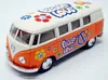 A toy model of a VW T1 bus decorated with peace and love symbols and flowers. Produktbild-Vorschau