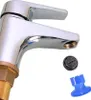 A chrome faucet with brass fittings, a gray aerator, and a blue tool on a white background. Anteprima dell’immagine prodotto