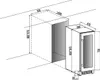 This is a diagram showing the dimensions for a built-in appliance, possibly a wine cooler or refrigerator, next to an outline of the cabinet space it fits into. Produktbild-Vorschau