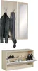 A wall-mounted coat rack with a mirror and a shoe cabinet. Produktbild-Vorschau