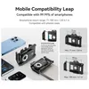A marketing image showing a smartphone mount with text and diagrams explaining its compatibility and dimensions. Produktbild-Vorschau