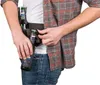 A person wearing a plaid shirt and jeans is shown adjusting a belt with multiple bottle holders around their waist. One bottle is being pulled out of a holder. Produktbild-Vorschau