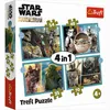 The image shows the front of a Star Wars: The Mandalorian puzzle box. The box displays four different puzzle images, each featuring characters from the show, along with the Star Wars and Trefl logos. Voir les images du produit