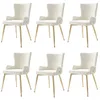 Six beige dining chairs with gold legs are arranged in two rows of three against a white background. Produktbild-Vorschau