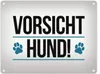 Vorsicht Hund! Metallschild mit Pfoten Motiv in blau Produktbild-Vorschau 1