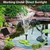 A solar-powered fountain operating in a pond with surrounding rocks and plants. Produktbild-Vorschau